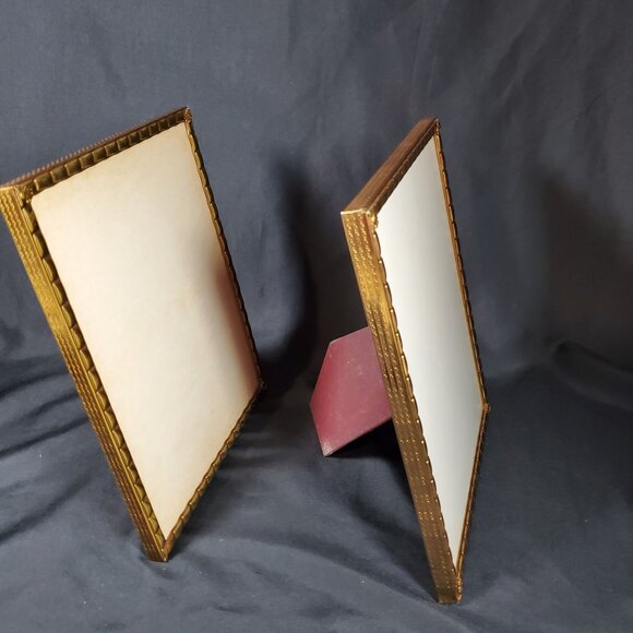Pair VTG Gold Tone Picture Frames Hollywood Regency Decor Velvet Back MCM Crown - Picture 5 of 12
